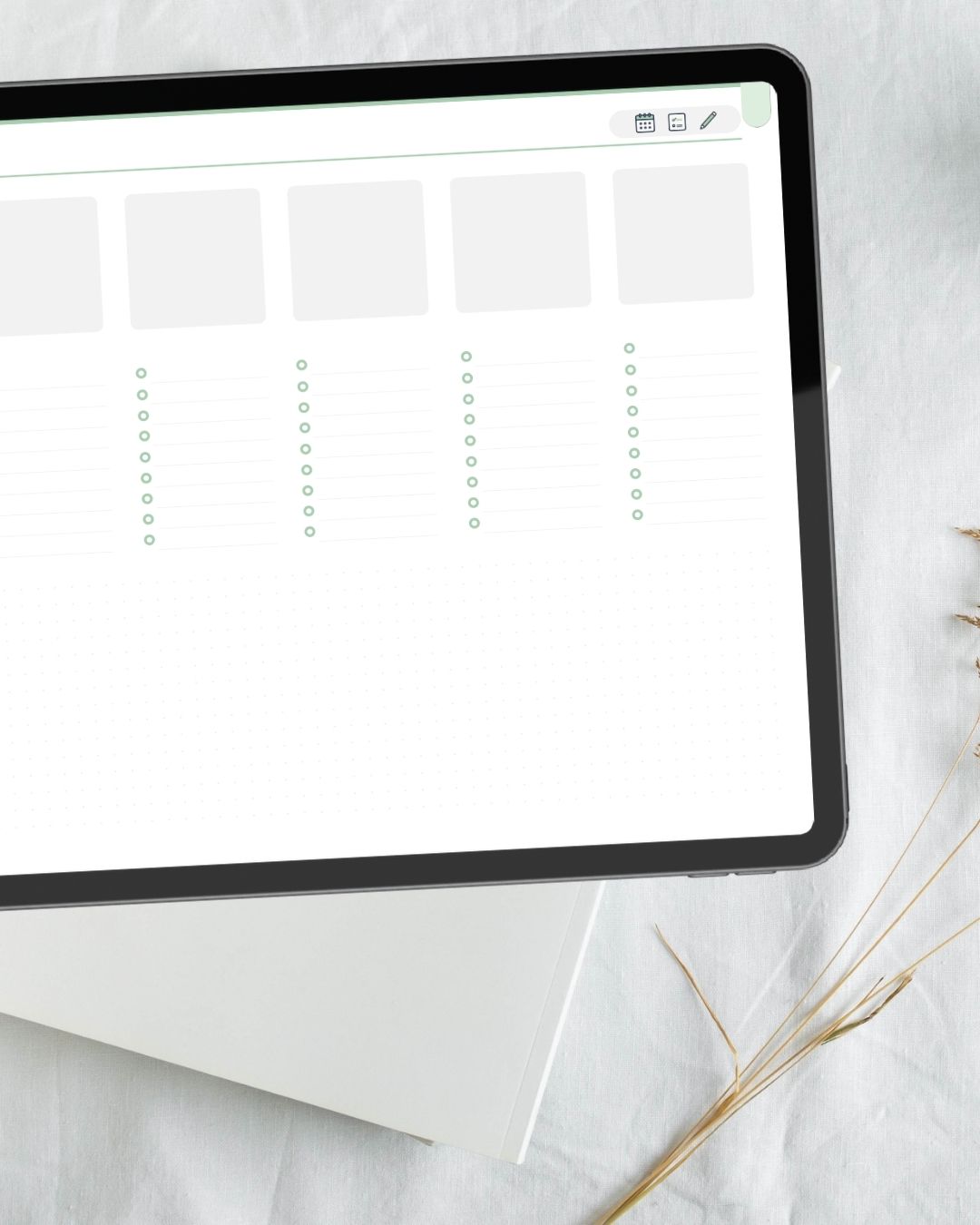 Monthly goal-setting pages of Planjuli 2026 Pastel Green Digital Planner for tracking monthly objectives and strategic planning on Goodnotes