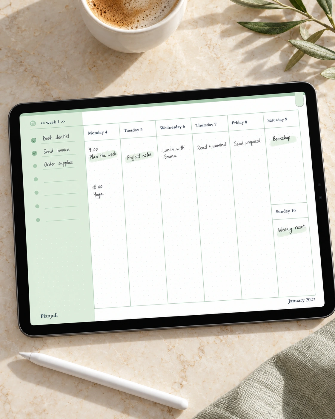 Digital Planner 2027, Pastel Green