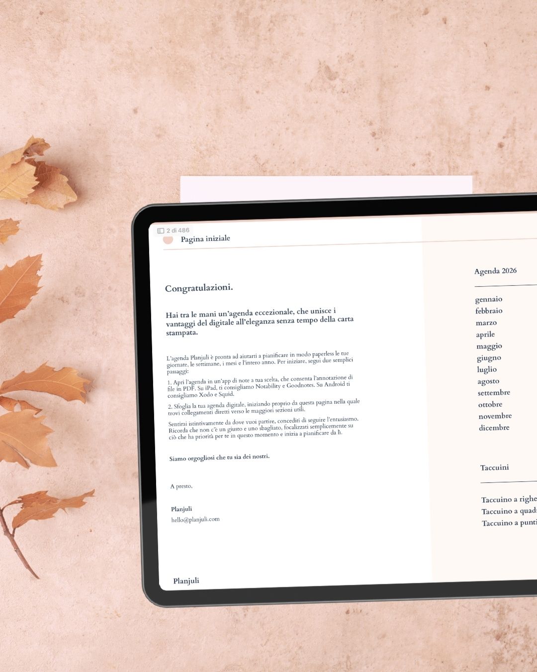 Indice agenda digitale Planjuli 2026 Planjuli, colore simposio d'avorio, con collegamenti ipertestuali.