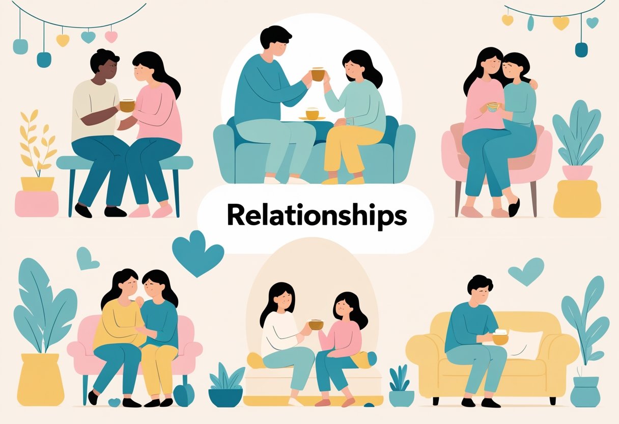 Illustrazione di tante coppie diverse che esplorano la loro relazione