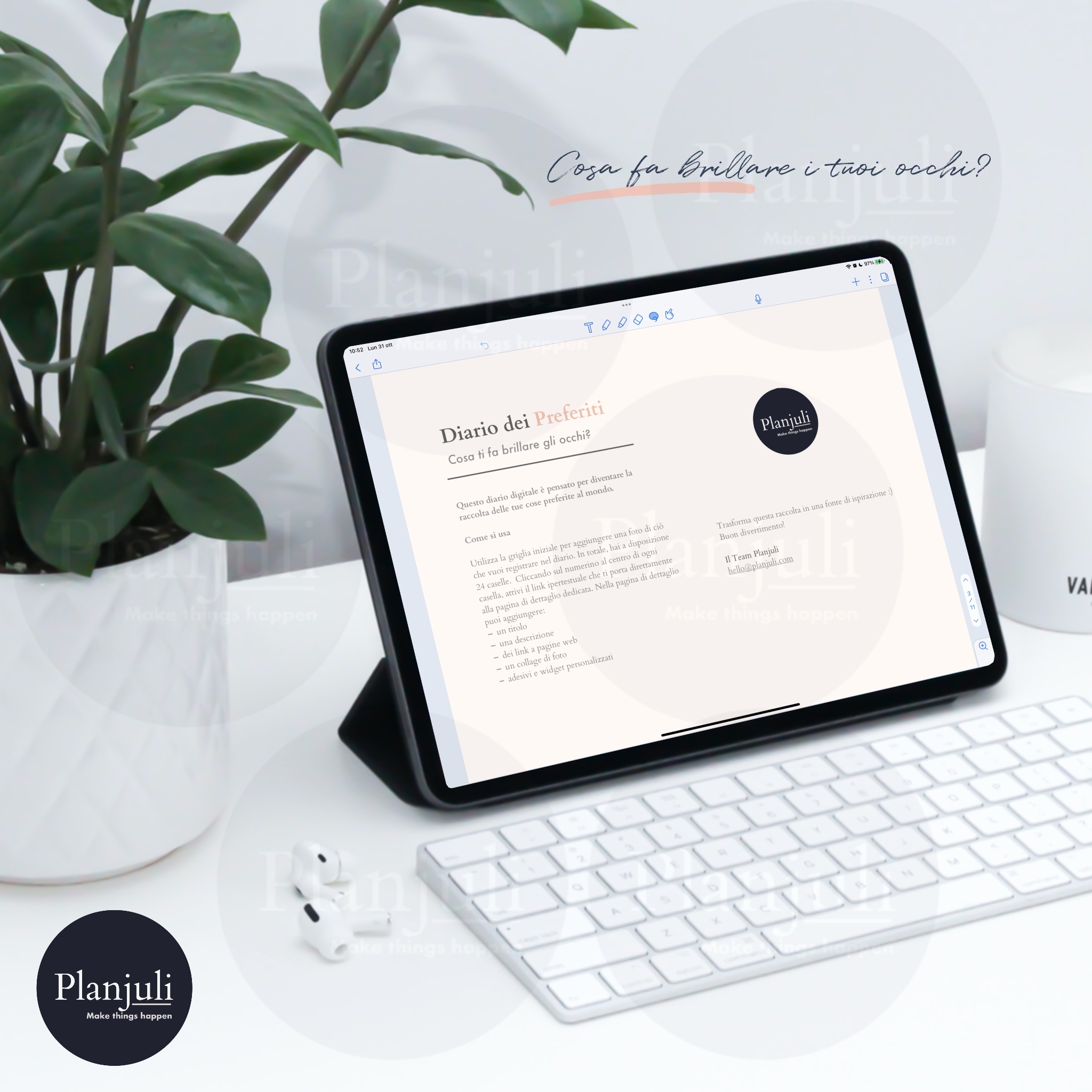 Diario digitale ispiratore per raccogliere in un unico posto tutto ciò che preferisci al mondo