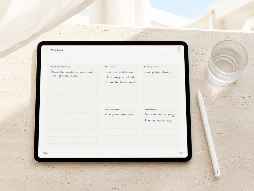 Ivory Symposium September Reset journal showing a Week 2 reset page on an iPad.