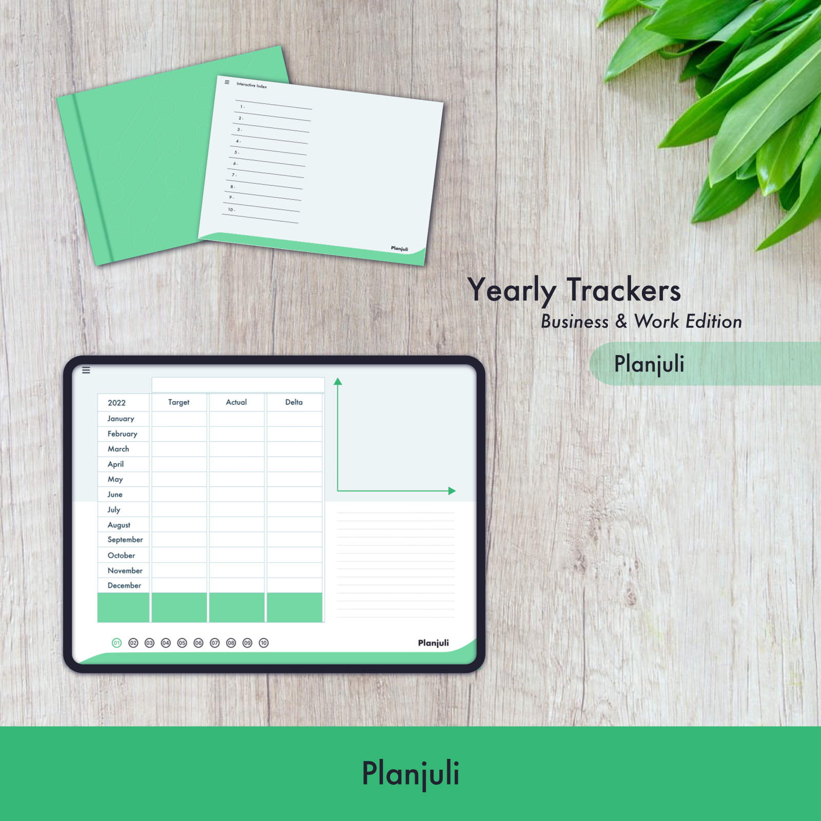 Planjuli Scorecard, Digital KPI Tracker in the clour palette Energy Green
